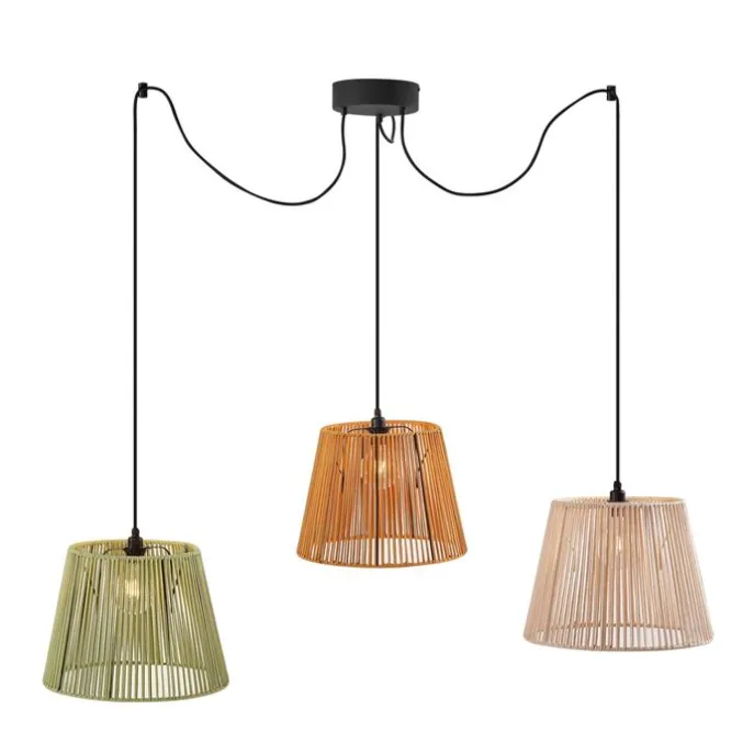 Buiten hanglamp zwart met multicolor kappen van touw 3-lichts IP44 - Cava Jayla