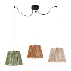 Buiten hanglamp zwart met multicolor kappen van touw 3-lichts IP44 - Cava Jayla