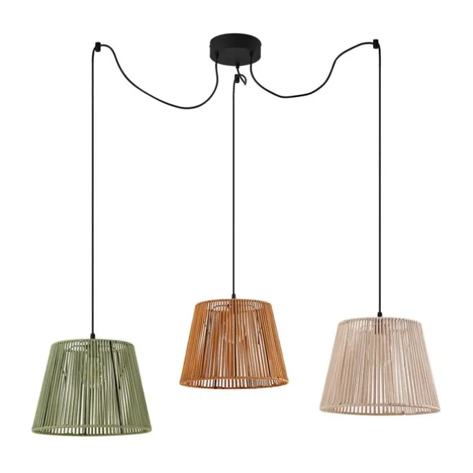 Buiten hanglamp zwart met multicolor kappen van touw 3-lichts IP44 - Cava Jayla