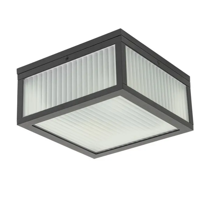 Buiten plafondlamp zwart met ribbel glas 2-lichts IP44 - Charlois
