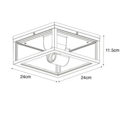 Buiten plafondlamp zwart met ribbel glas 2-lichts IP44 - Charlois
