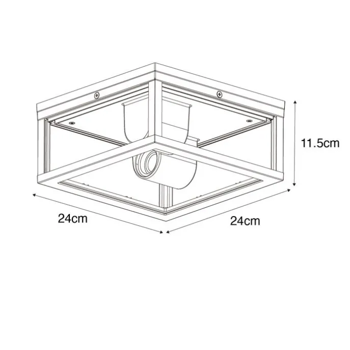 Buiten plafondlamp zwart met ribbel glas 2-lichts IP44 - Charlois