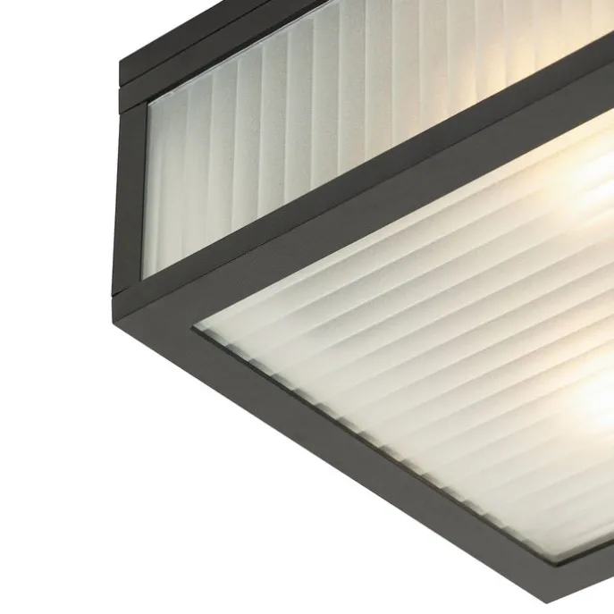 Buiten plafondlamp zwart met ribbel glas 2-lichts IP44 - Charlois
