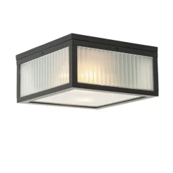 Buiten plafondlamp zwart met ribbel glas 2-lichts IP44 - Charlois