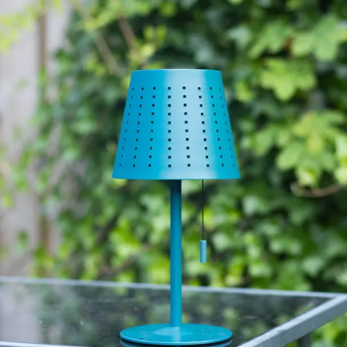 Buiten tafellamp blauw incl. LED 3-staps dimbaar oplaadbaar en solar - Ferre