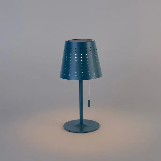 Buiten tafellamp blauw incl. LED 3-staps dimbaar oplaadbaar en solar - Ferre