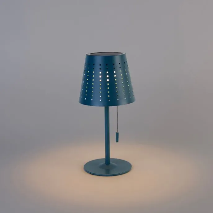 Buiten tafellamp blauw incl. LED 3-staps dimbaar oplaadbaar en solar - Ferre