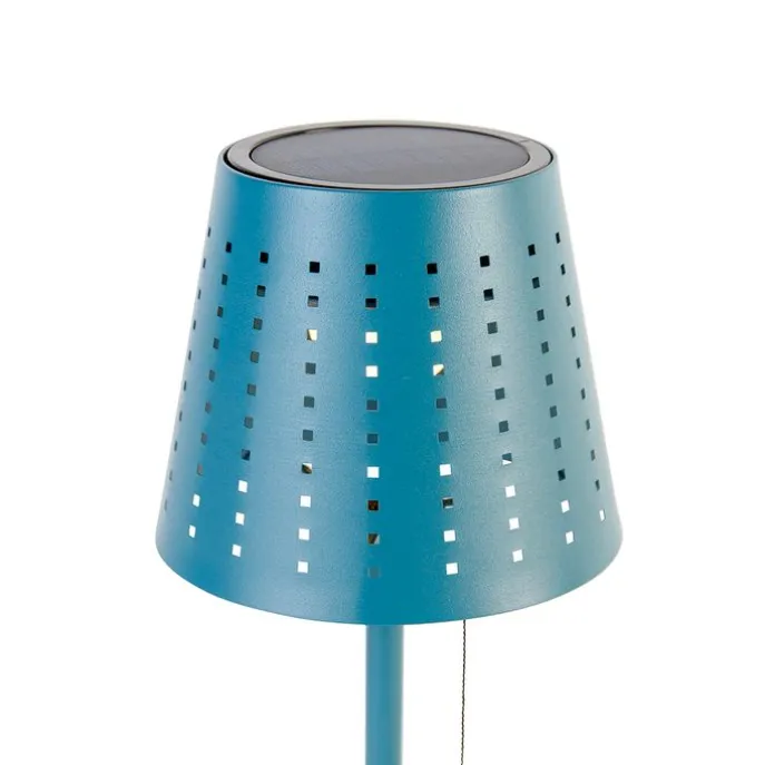 Buiten tafellamp blauw incl. LED 3-staps dimbaar oplaadbaar en solar - Ferre