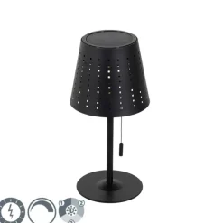 Buiten tafellamp zwart incl. LED 3-staps dimbaar oplaadbaar en solar - Ferre