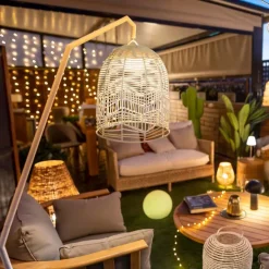 Buiten vloerlamp wit incl. LED IP54 oplaadbaar met afstandsbediening - Santorini