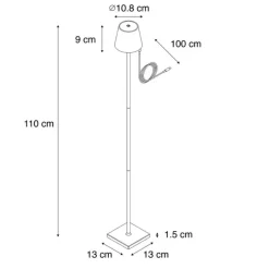 Buiten vloerlamp wit incl. LED met touch dimmer oplaadbaar - Janet
