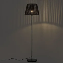 Buiten vloerlamp zwart met kap zwart touw IP44 - Virginia Jayla