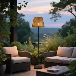 Buiten vloerlamp zwart met kap oranje touw IP44 - Virginia Jayla