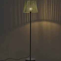 Buiten vloerlamp zwart met kap groen touw IP44 - Virginia Jayla