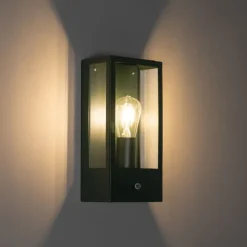 Buiten wandlamp donker groen met schemersensor IP44 - Rotterdam