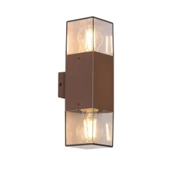 Buiten wandlamp roestbruin met smoke kap 2-lichts IP44 - Denmark