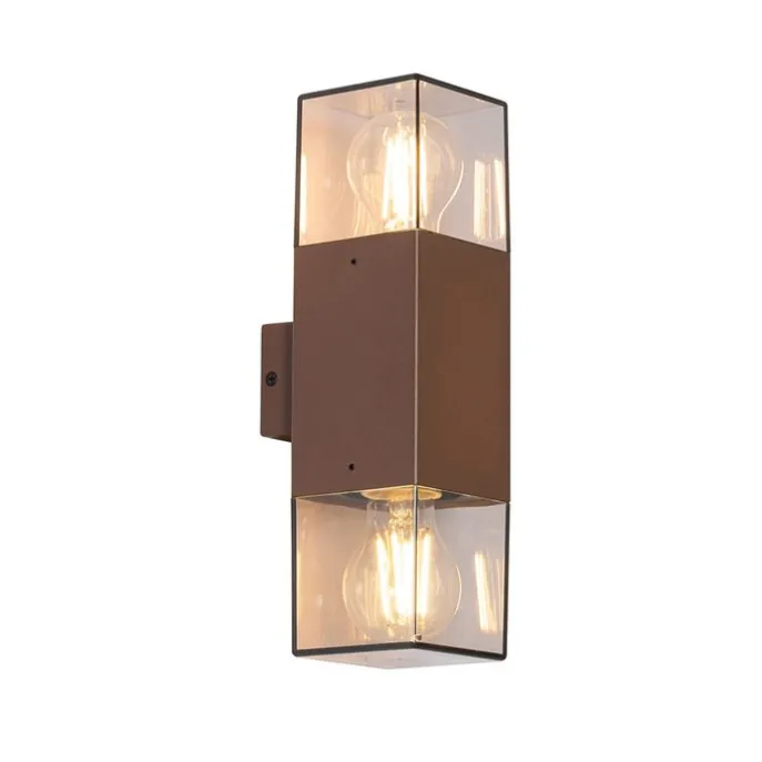 Buiten wandlamp roestbruin met smoke kap 2-lichts IP44 - Denmark