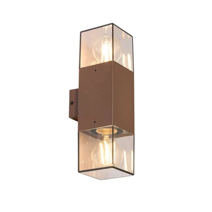Buiten wandlamp roestbruin met smoke kap 2-lichts IP44 - Denmark