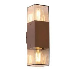 Buiten wandlamp roestbruin met smoke kap 2-lichts IP44 - Denmark