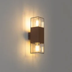 Buiten wandlamp roestbruin met smoke kap 2-lichts IP44 - Denmark