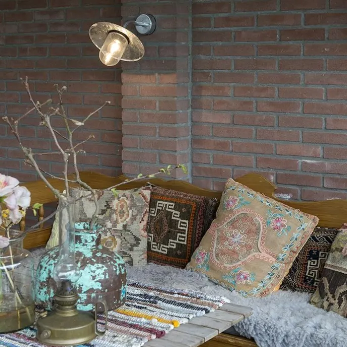 Buiten wandlamp zink met glas IP44 - Munich