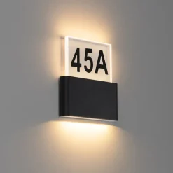 Buiten wandlamp zwart incl. LED met huisnummers IP54 - Kandi