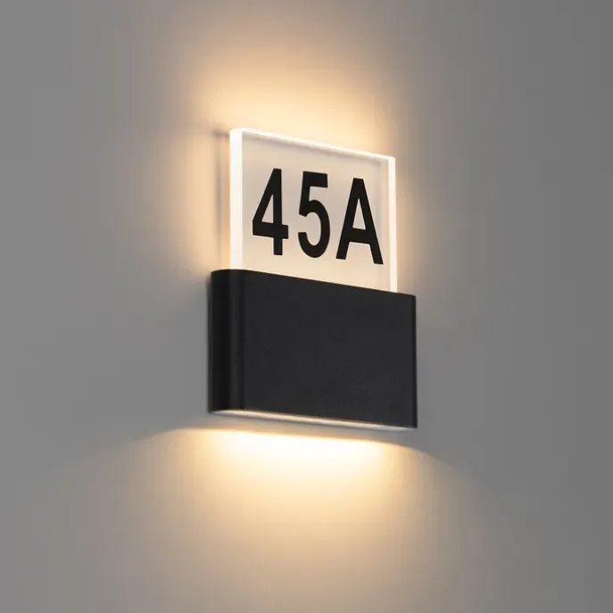 Buiten wandlamp zwart incl. LED met huisnummers IP54 - Kandi