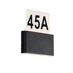 Buiten wandlamp zwart incl. LED met huisnummers IP54 - Kandi