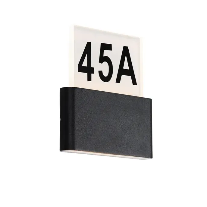 Buiten wandlamp zwart incl. LED met huisnummers IP54 - Kandi