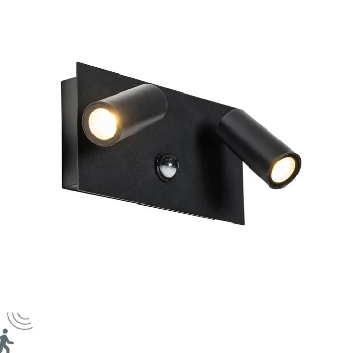 Buiten wandlamp zwart incl. LED 2-lichts bewegingssensor- Simon