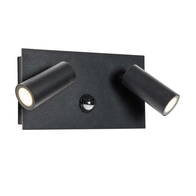 Buiten wandlamp zwart incl. LED 2-lichts bewegingssensor- Simon