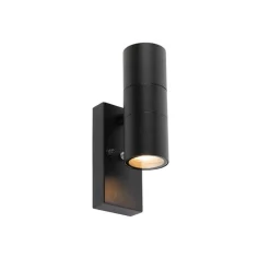 Buiten wandlamp zwart 2-lichts IP44 met schemersensor - Duo