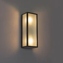 Buiten wandlamp zwart met ribbel glas 2-lichts IP44 - Charlois