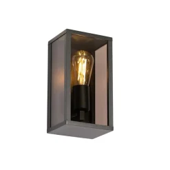 Buiten wandlamp zwart met smoke glas 26 cm IP44 - Charlois