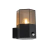 Buiten wandlamp zwart met smoke glas zeshoek en bewegingssensor - Denmark