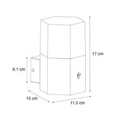 Buiten wandlamp zwart met smoke glas zeshoek en bewegingssensor - Denmark