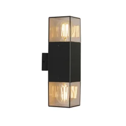 Buiten wandlamp zwart met smoke kap 2-lichts IP44 - Denmark