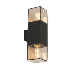 Buiten wandlamp zwart met smoke kap 2-lichts IP44 - Denmark