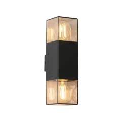 Buiten wandlamp zwart met smoke kap 2-lichts IP44 - Denmark