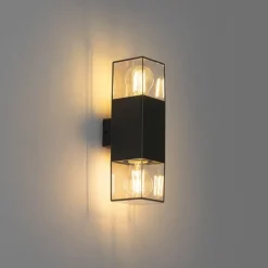 Buiten wandlamp zwart met smoke kap 2-lichts IP44 - Denmark