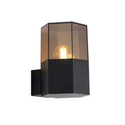Buiten wandlamp zwart met smoke glas zeshoek IP44 - Denmark