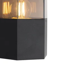 Buiten wandlamp zwart met smoke glas zeshoek IP44 - Denmark