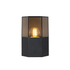 Buiten wandlamp zwart met smoke glas zeshoek IP44 - Denmark