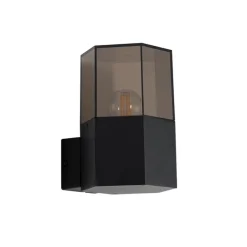 Buiten wandlamp zwart met smoke glas zeshoek IP44 - Denmark