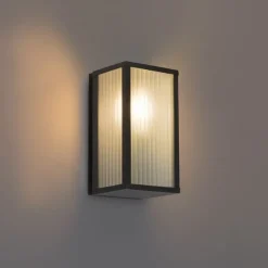 Buiten wandlamp zwart met ribbel glas IP44 - Charlois