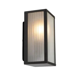 Buiten wandlamp zwart met ribbel glas IP44 - Charlois