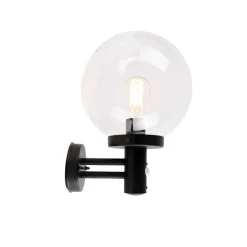 Buiten wandlamp zwart met helder glas incl. bewegingsmelder - Sfera
