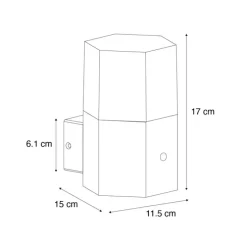 Buiten wandlamp zwart met smoke glas zeshoek en schemersensor - Denmark