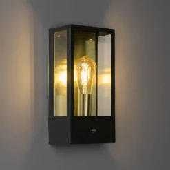 Buiten wandlamp zwart met goud schemersensor - Rotterdam