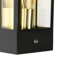 Buiten wandlamp zwart met goud schemersensor - Rotterdam